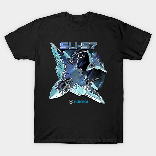 Sukhoi Su-57 Stealth Multirole Fighter Aircraft T-Shirt by aeroloversclothing